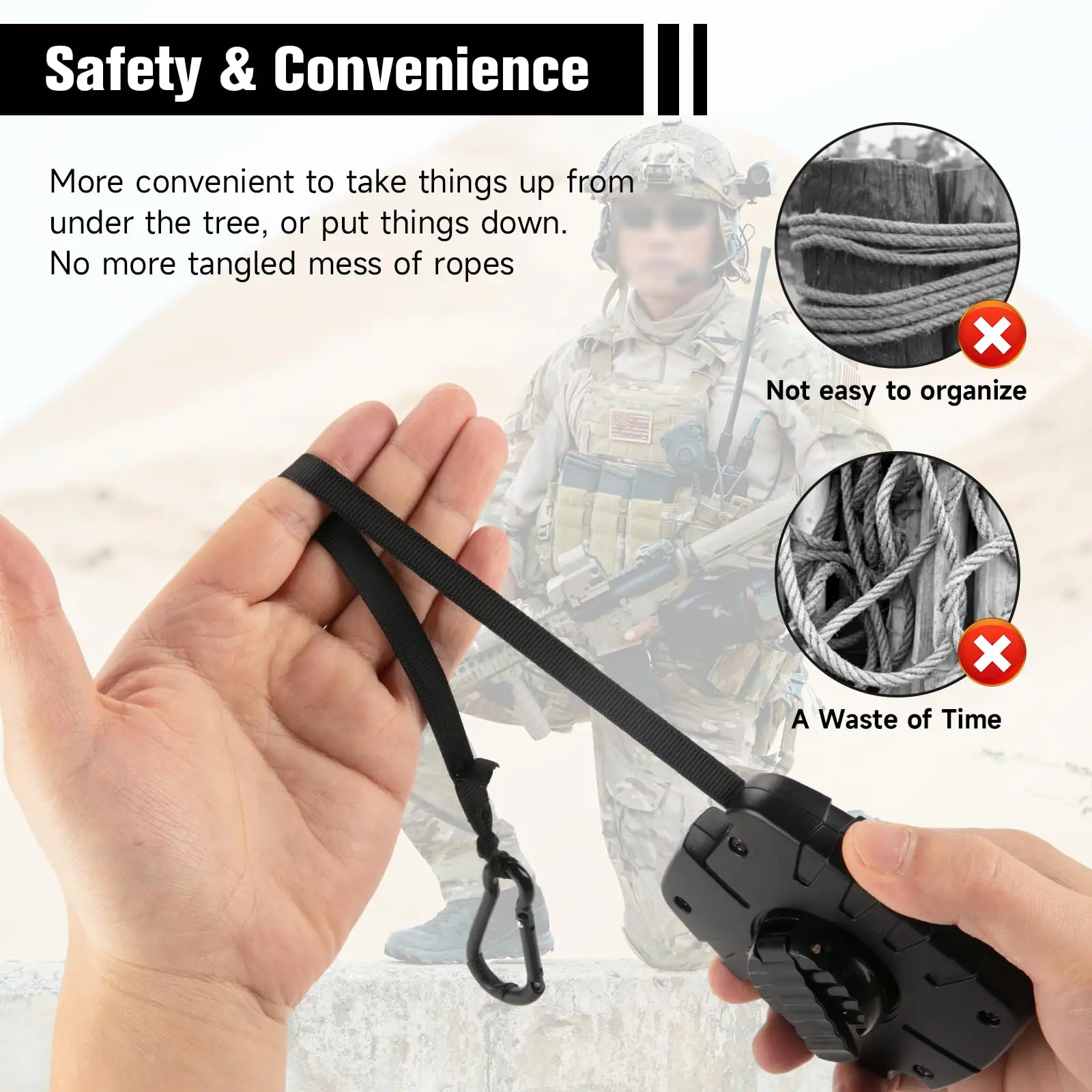 Arco retrattile e paranco per attrezzi nero, anti-groviglio, silenzioso - Accessori per attrezzatura da caccia con arco Treestand Bow String per