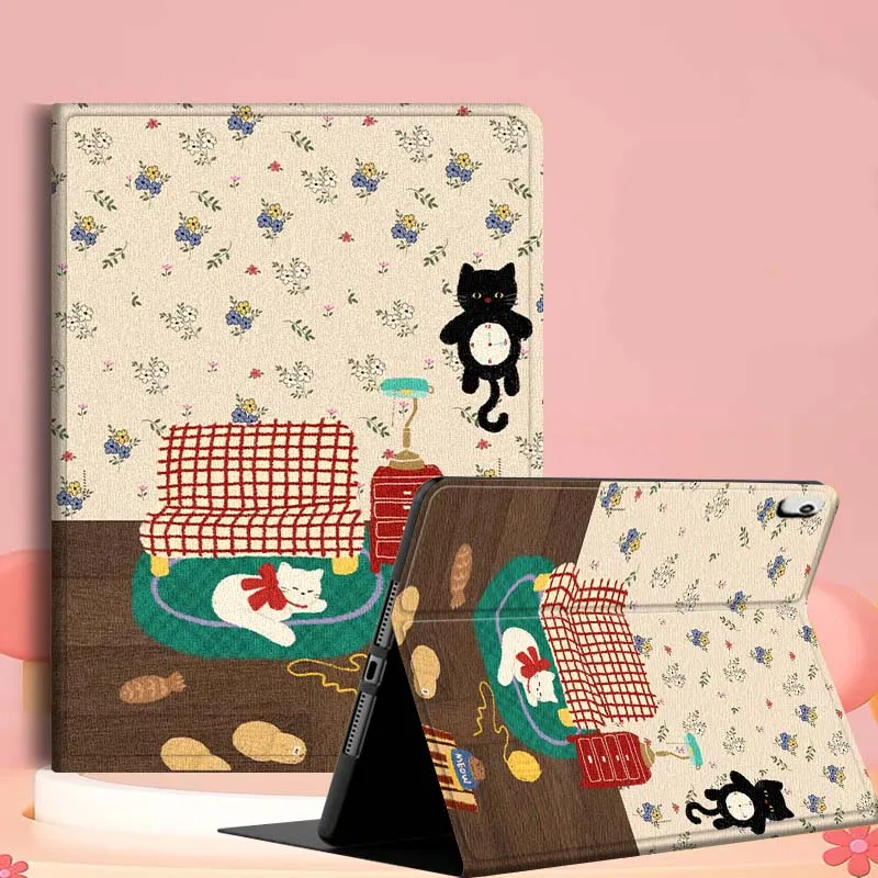 

Retro Cat Illustration Pattern For iPad mini Air 1 2 3 4 5 6 7 6th 7th 9 11 13 M3 M2 gen 7.9 8.3 10.9 Inch 2025 Tablet Case