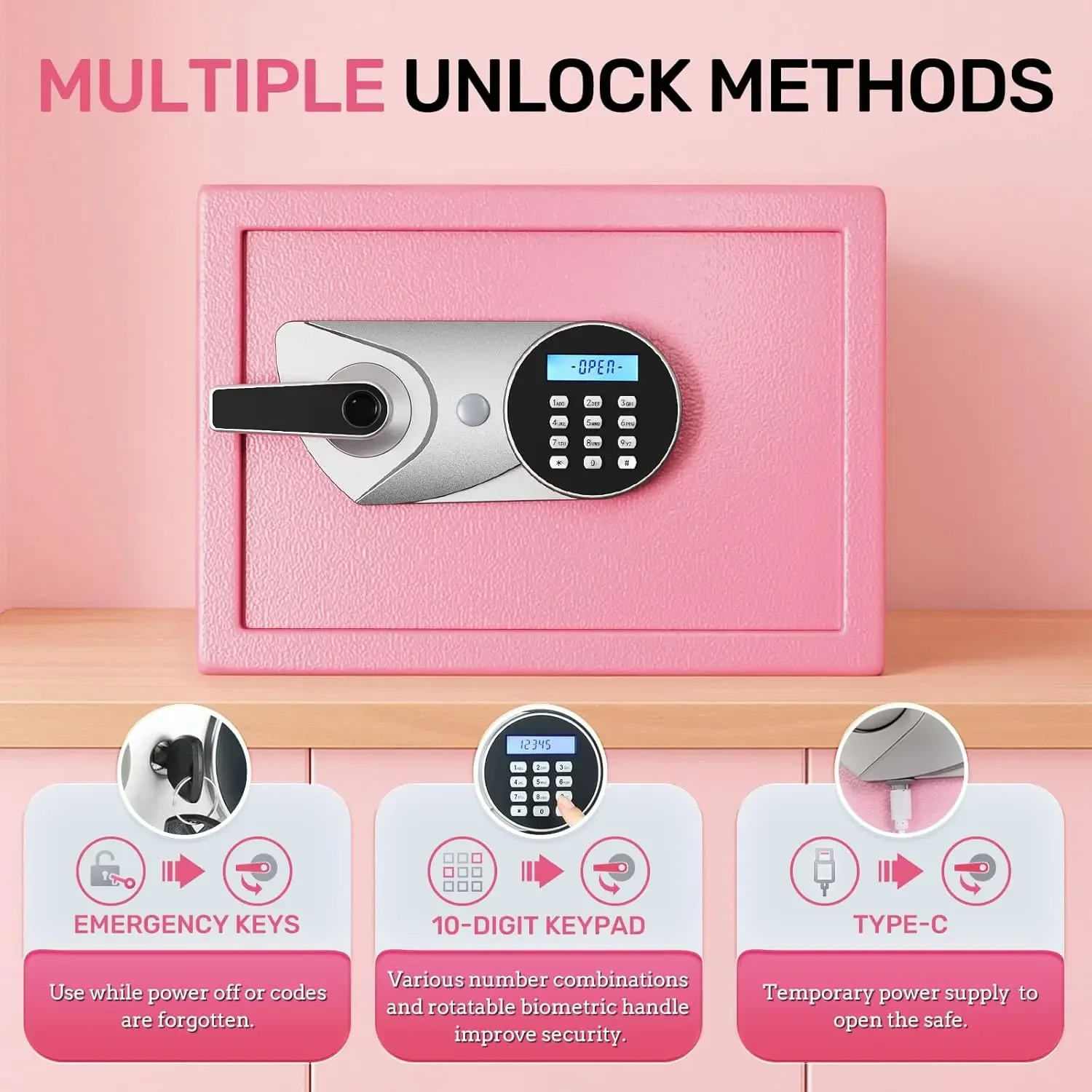 Home Biometric Safe 1.0 Cub Quick Access Fingerprint Lock Box With Keys Keypad Wall Mount Cabinet Safe Secure Money Jewelry with