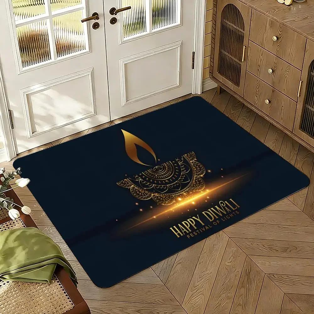 pretty Diwali design festival Floor Mat Flannel Floor Mat Bedroom Living Room Non-Slip Home Decor