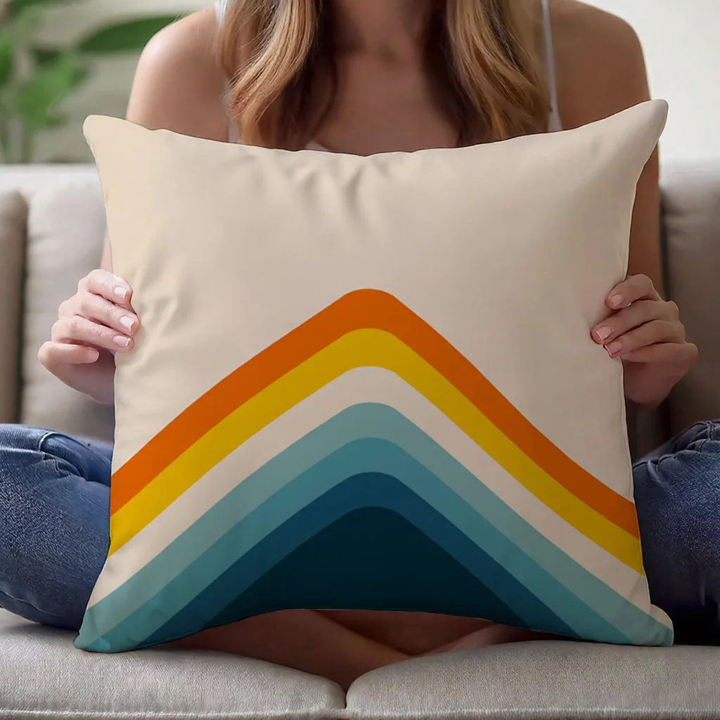 1pcs Short Plush 70s Retro Chevron Pillow Cover 18x18 Inch Double Sided Polyester Cushion Case Sofa Bed Home Decor