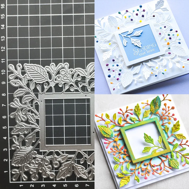 

Leaf Square Frame Metal Cutting Dies Scrapbooking stamps embossing paper Cards border template punch Stencils DIY