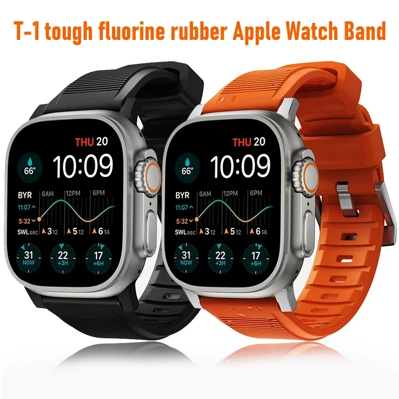 

Silicone Strap For Apple Watch Band 44mm 45 mm 49mm 45mm 41mm 40mm 42mm 38mm Fluororubber Bracelet iWatch serie 9/8 7 6 5 4 3 SE