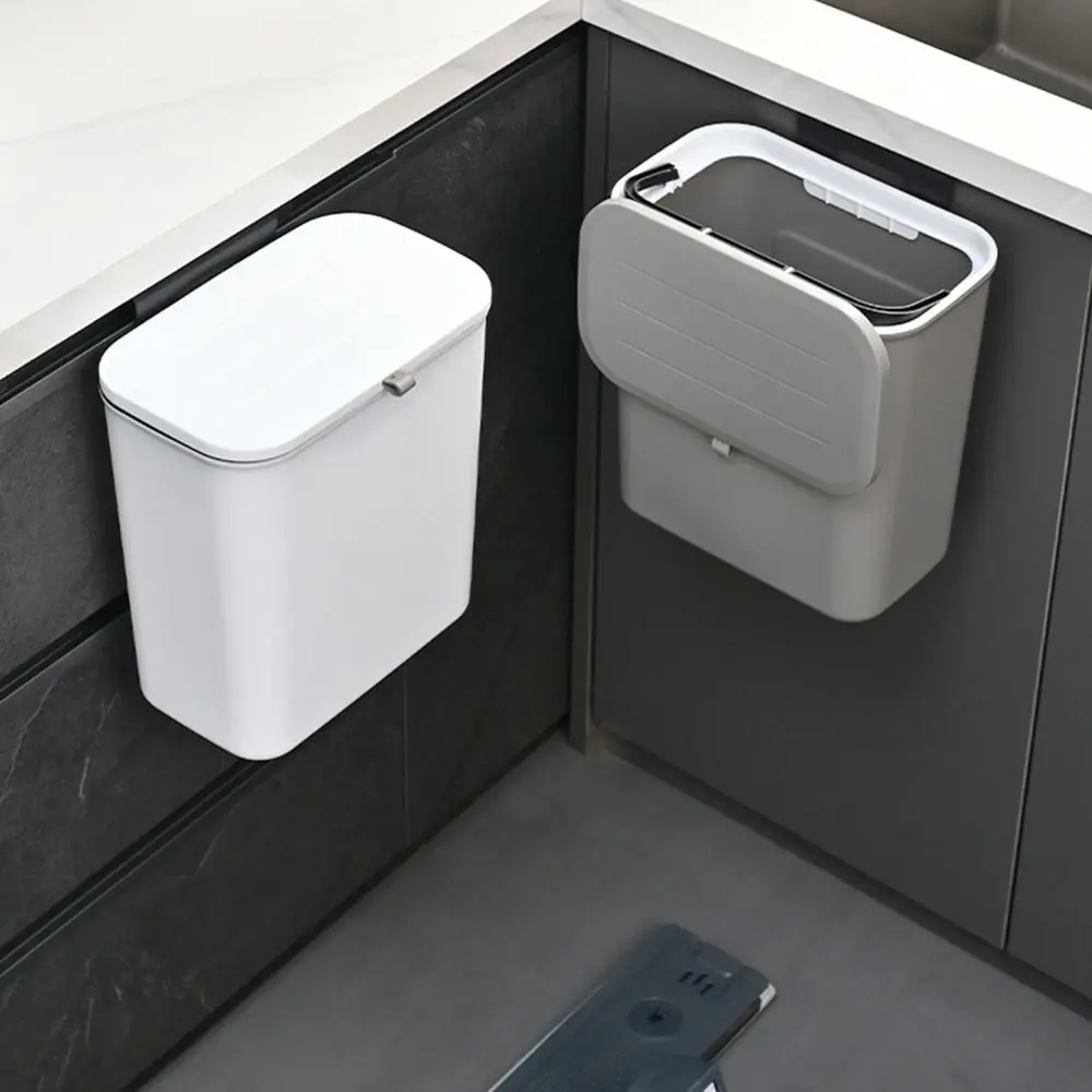 1 Stück 10L Hängender Mülleimer mit Deckel Küchen-Recycling-Abfalleimer Wandmontierter Selbstklebender Abfalleimer für Küche und Bad