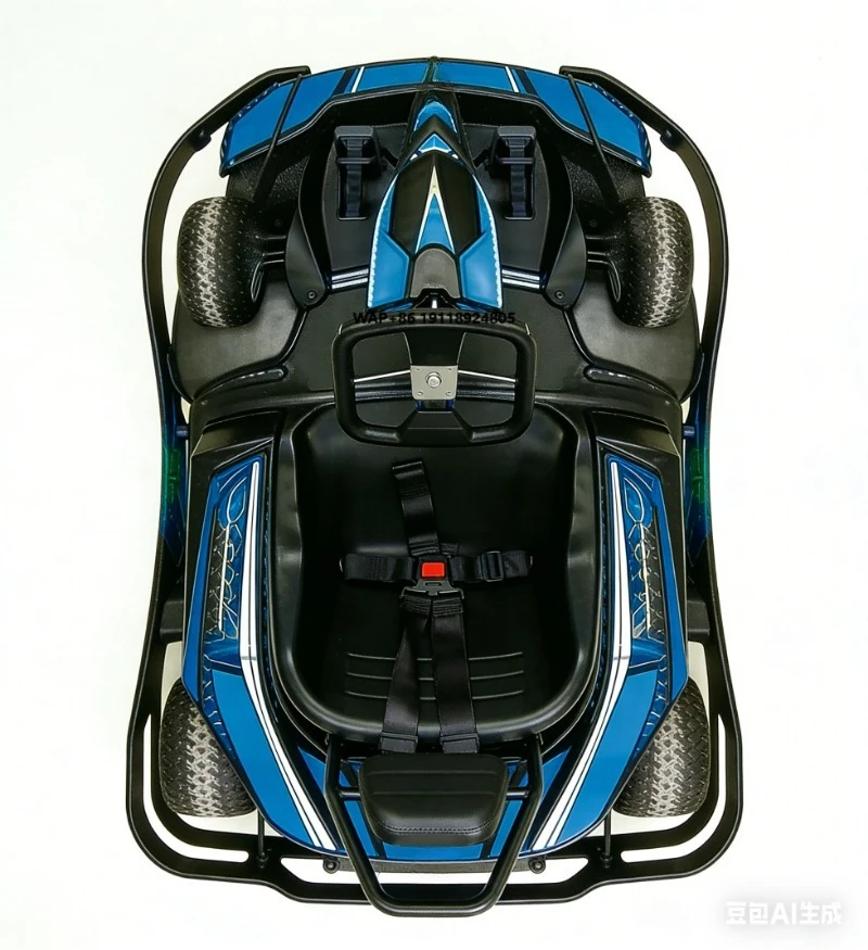 4th Generation Kids Blue Electric Go Kart Dual Drive Controller Long Endurance Lithium Battery Adjustable Pedals 4 Point Safety