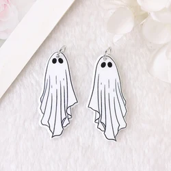 10 Pcs/Lot 45*21MM Halloween Charms Creative Two Side Print White Ghost Acrylic Jewlery Findings For Diy Making