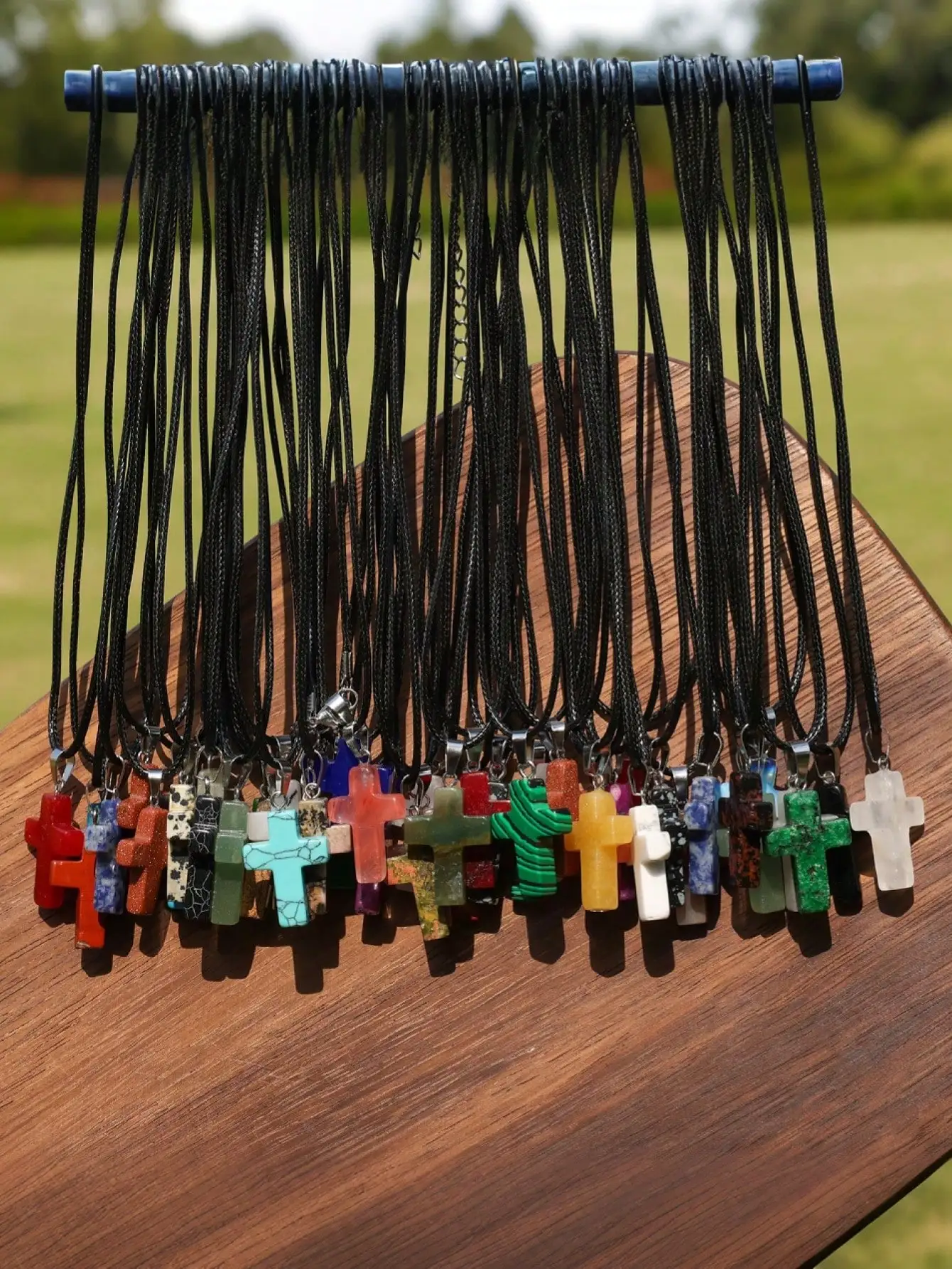 

Perfect gift,24pcs/Set Natural Stone Cross Pendants & Black Necklaces Set - Quartz Gemstone Charms For DIY Jewelry Making, Bracelets, Earrings & Craft