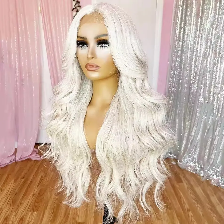 Synthetic Hair Lace Front Wig  Body Wave Platinum Blonde 60 Bangs Fringe  Glueless Wigs For Black Women  Daily Cosplay Party