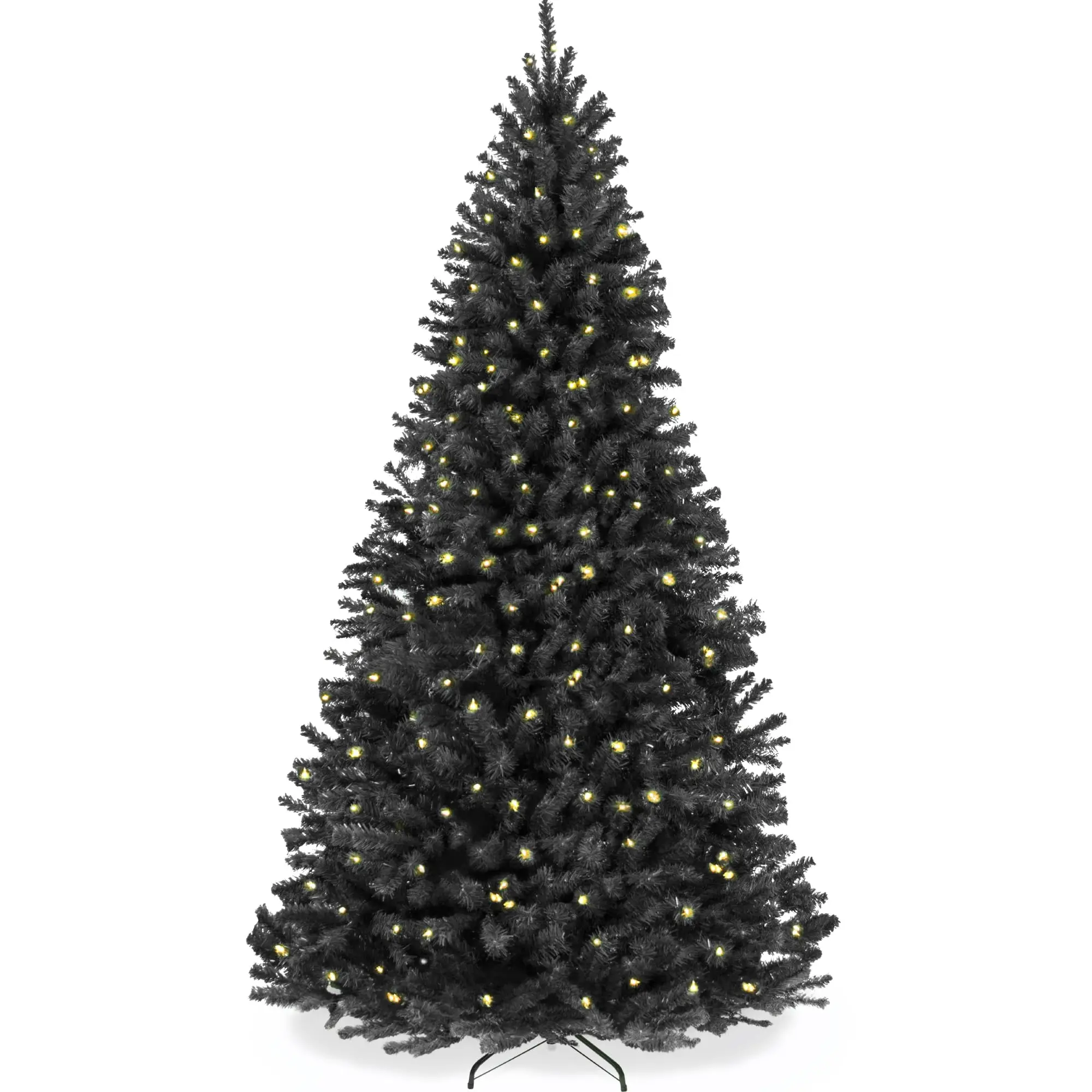 Artificial Christmas Tree, 6ft Premium Pre-Lit Realistic Spruce Holiday Décor w/Dense Branches, Metal Base - Black