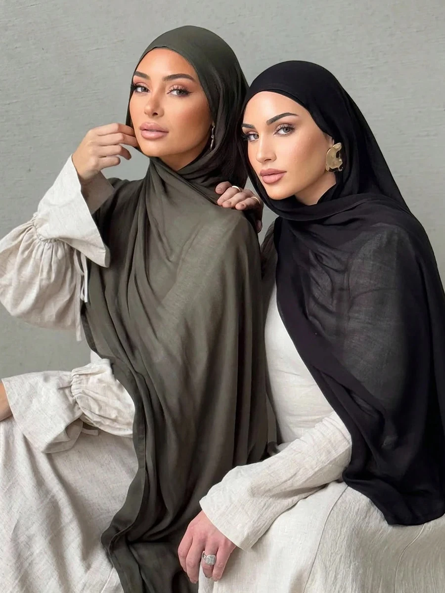 

Роскошные мусульманские хиджабы для женщин, большой размер, однотонный модальный хиджаб из искусственного шелка, шарф Раманда, мусульманские шали, мягкий платок, исламский тюрбан