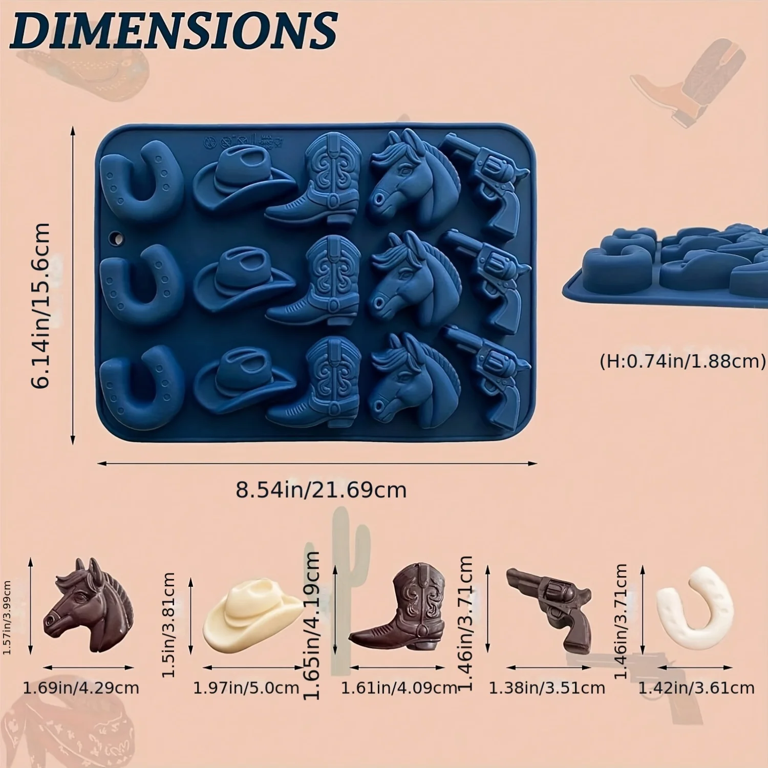 Western Cowboy Hat,Boot,Horse&Saddle Silicone Baking Molds-Reusable Non-Stick Chocolate,Ice,Jello,Candle,Cake,Cookie,Candy Molds