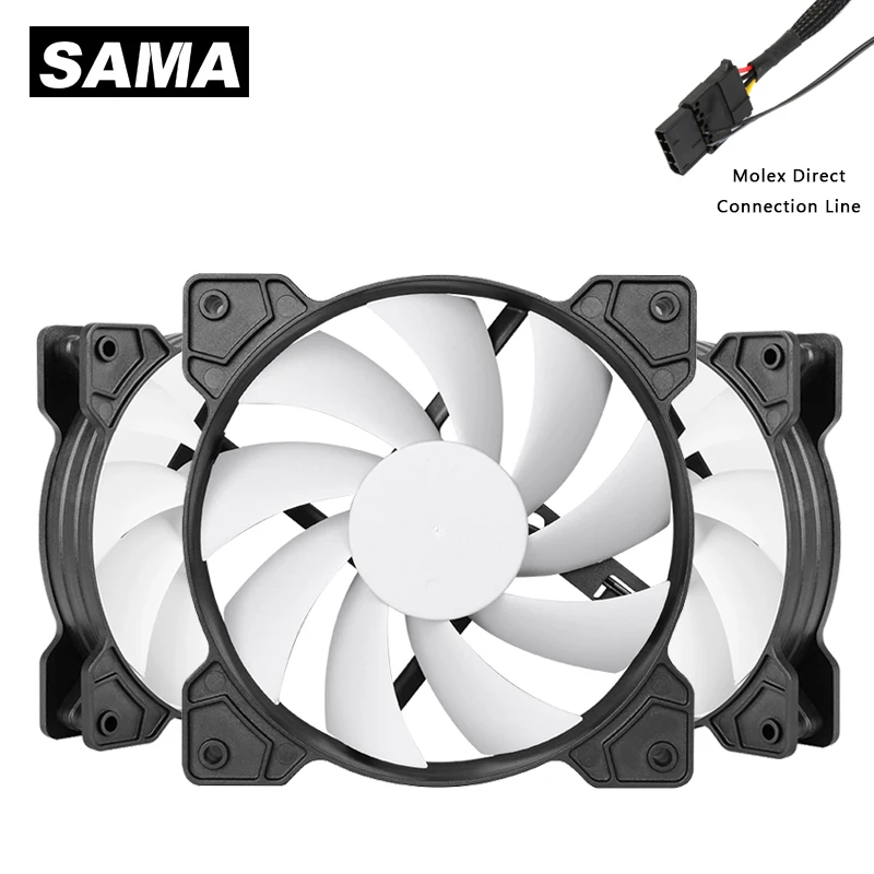 

SAMA Computer Case Fans Cooling Fan 50.2CFM 21dB 1200RMP PC Cooling Silent 120mm 4PIN TO Molex Power Supply No LED Raditor