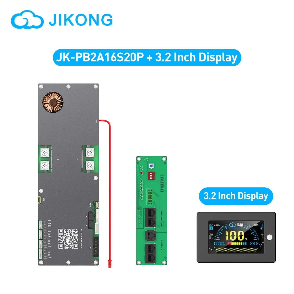 JIKONG Smart BMS JK-PB2A16S20P+3.2inch Screen 8S-16S 100A Li-ion/ Lifepo4/ LTO Battery Household Active Energy Inverter Balancer