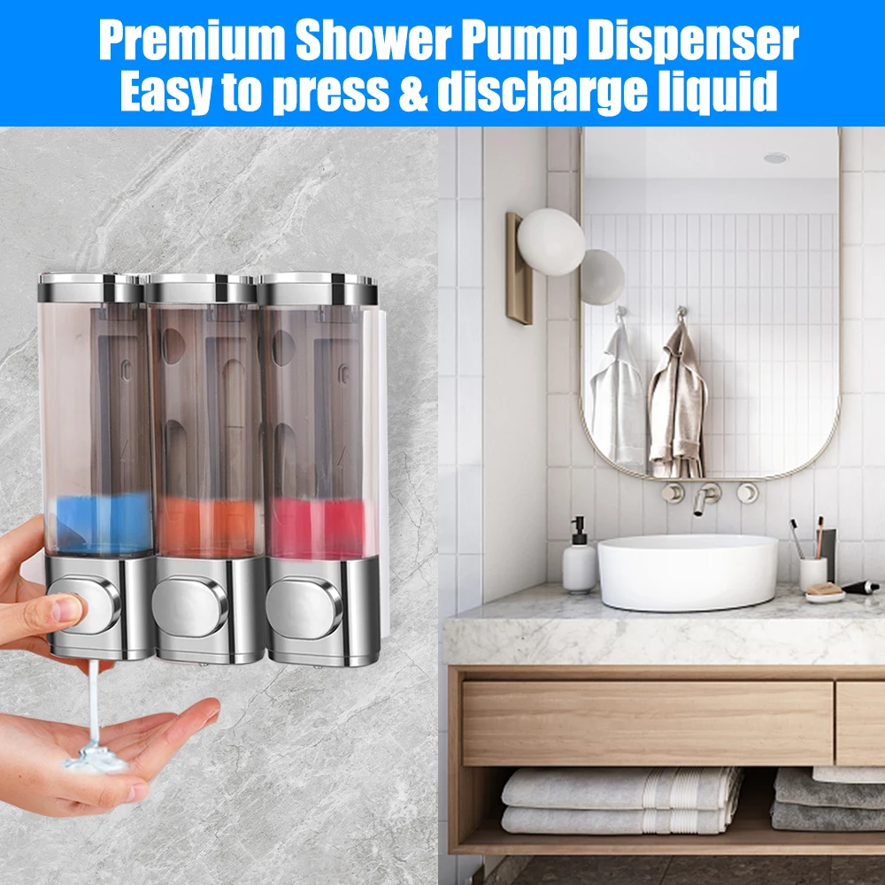 3 in1 soap dispenser with manual pressing three-head soap dispenser bathroom wall-mounted soap dispenser liquid box dispenser