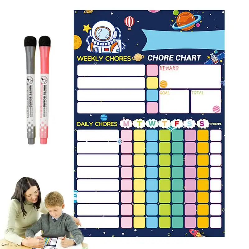 Imagem -05 - Dry Apagar Chore Chart With Markers Calendar Self-profession Chart Activity Planner Board Escola e Escritório Acessórios