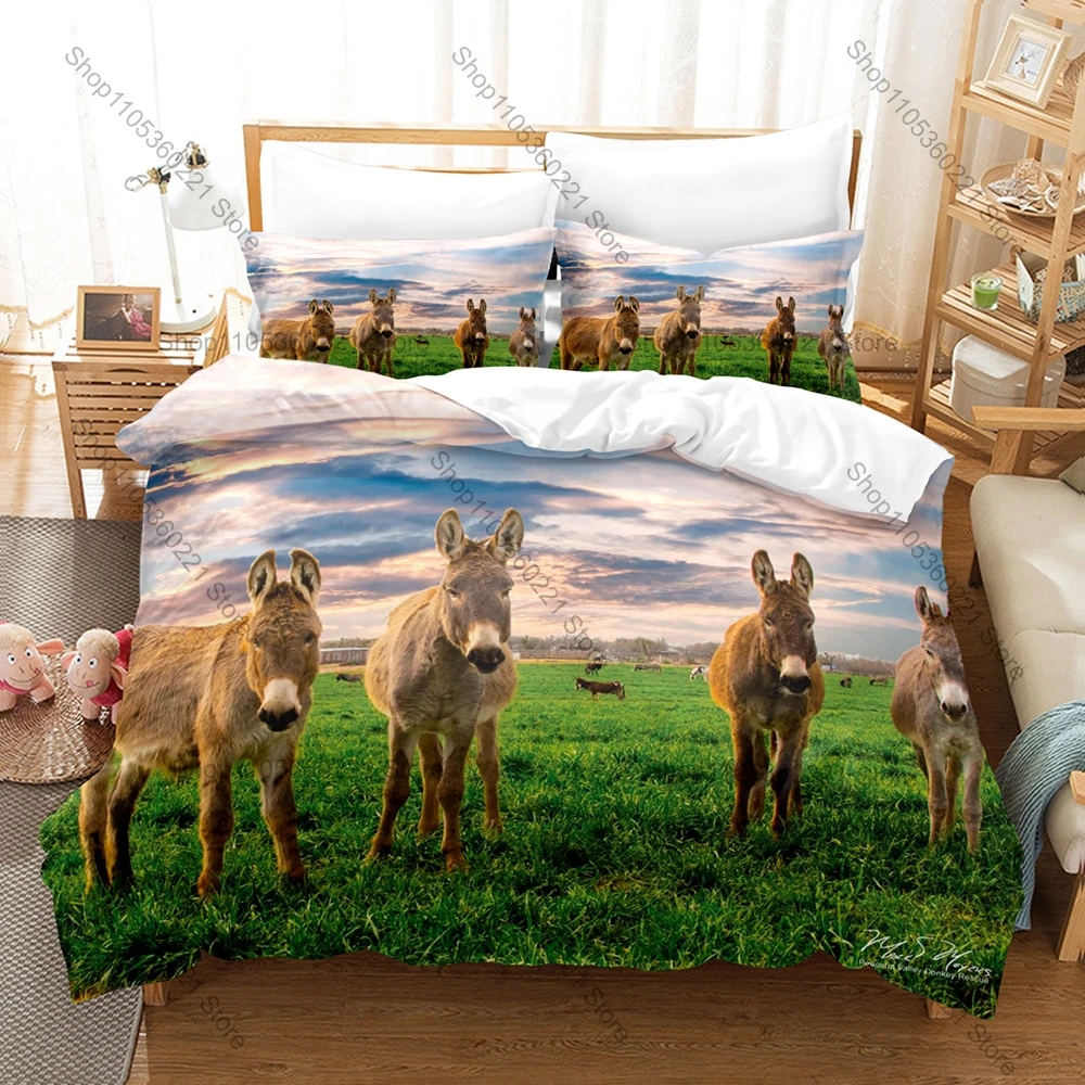 Cute Donkey Pattern Bedding Set 3 Pieces Comfortable Bed Linen Set For Kids Boys Girls Bedroom Animal Home Textile Decor