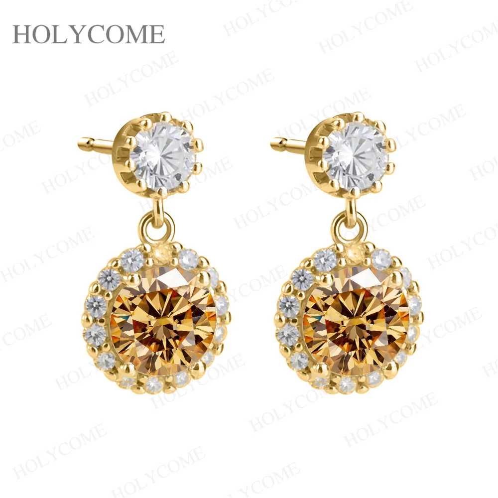 925 Sterling Silber Moissanit Halo Tropfen-Ohrringe Runder Brillantschliff Hängeohrringe für Damen Brautschmuck – Detail 7