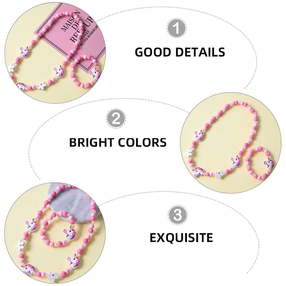 2 unids/set de collar de cuentas de plástico y madera de colores, pulsera para niños, colgante de unicornio, joyería, regalo, accesorios de vestir para fiesta