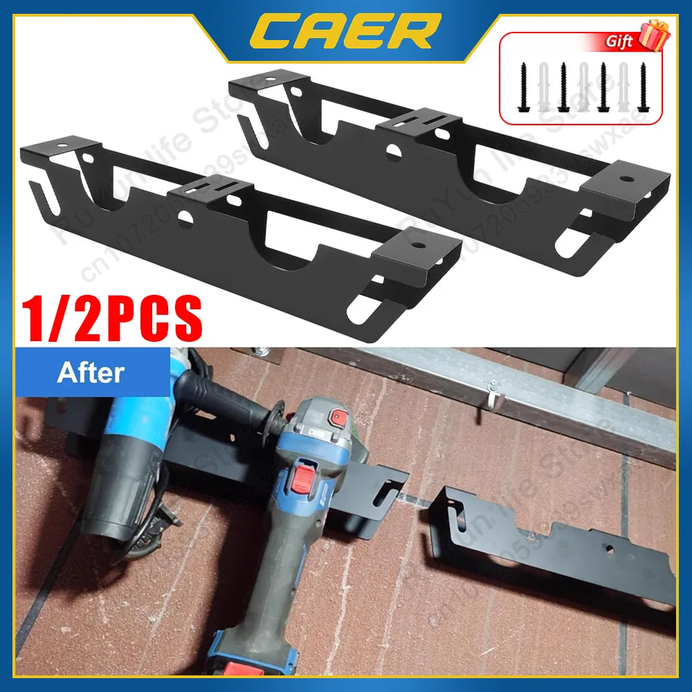 

Держатель для угловой шлифовальной машины, 1/2 шт., стеллаж для хранения на 2 отсека с вешалкой для шнура, настенная подставка для фрез, полировщиков, инструменты для рабочего пространства в гараже