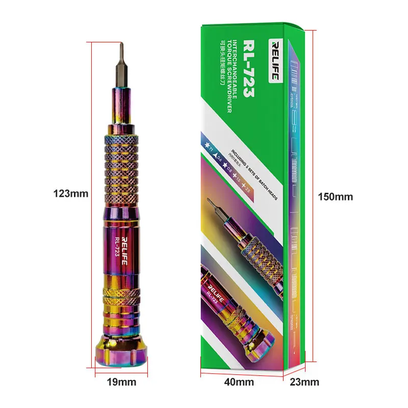 RELIFE RL-723 Color-Plated Screwdriver Set Tools with Interchangeable Heads,for Mobile Phone Electronic Device Repairs