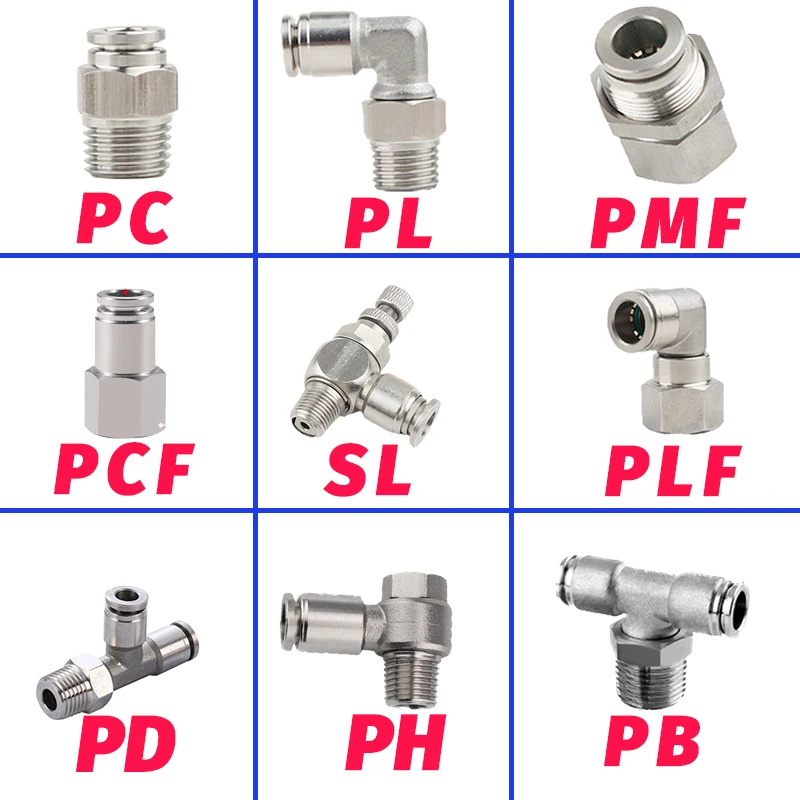 304 Stainless Steel Air Hose Fitting PC PCF PL SL Pneumatic Pipe Connector 1/8 1/4 3/8 1/2 M5 BSP Quick Release Tube Fittings