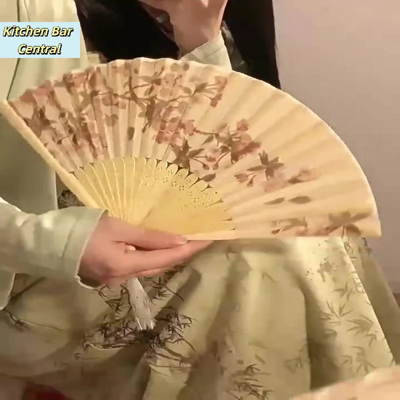 【Portable Hand Fold Fan New Chinese Style Dance Props Retro Shell Fan Woman Men Bamboo Wood Silk Flower Folding Fan】