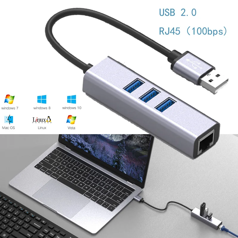 Multi-function Splitter Adapter Plug and Play USB 2.0 adapter 4 In 1 Laptop Docking Station usb hub Splitter Box Extension Cable