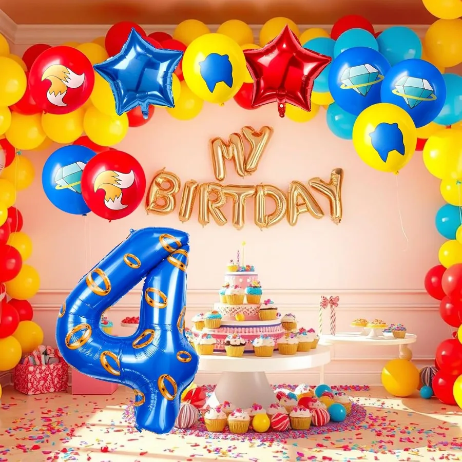 مجموعة بالونات دائرية زرقاء وذهبية مقاس 40 بوصة لتزيين أرقام عيد الميلاد بالون من الألومنيوم مناسبة للأولاد والبنات باللون الأزرق