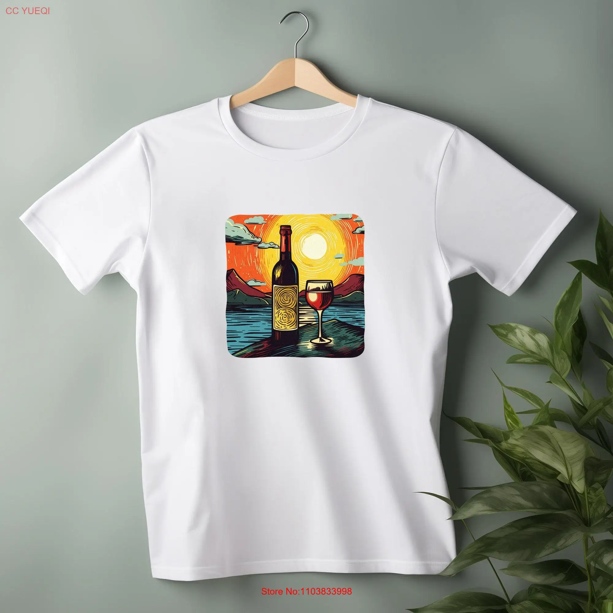 Wine Bottle T Shirt Print Cotton Present For Sommelier lover Stylish Van Gogh style Art long or short sleeves