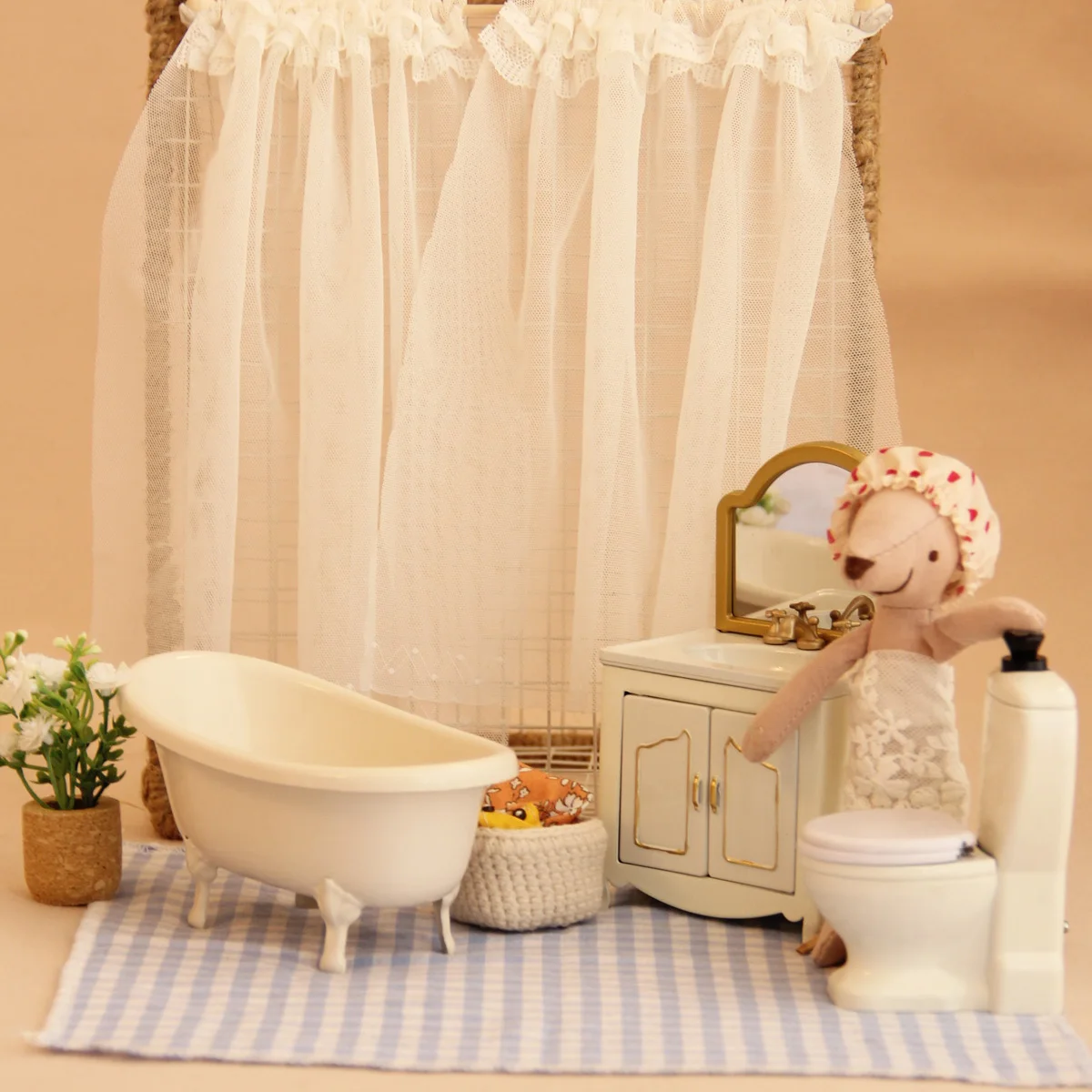 Miniatur-Simulationsspielzeug: 1:12 Maßstab Eisenbadewanne, Waschbecken, Toilette – Ideal für Puppenhaus-Badezimmerdekorationen – Detail 2