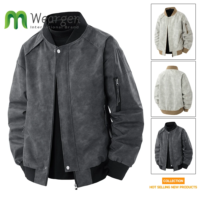 

Men's PU Leather Baseball Jacket Trendy American Style Loose Flying Suit Outdoor Workwear Casual Loose Mountain Suit 8935