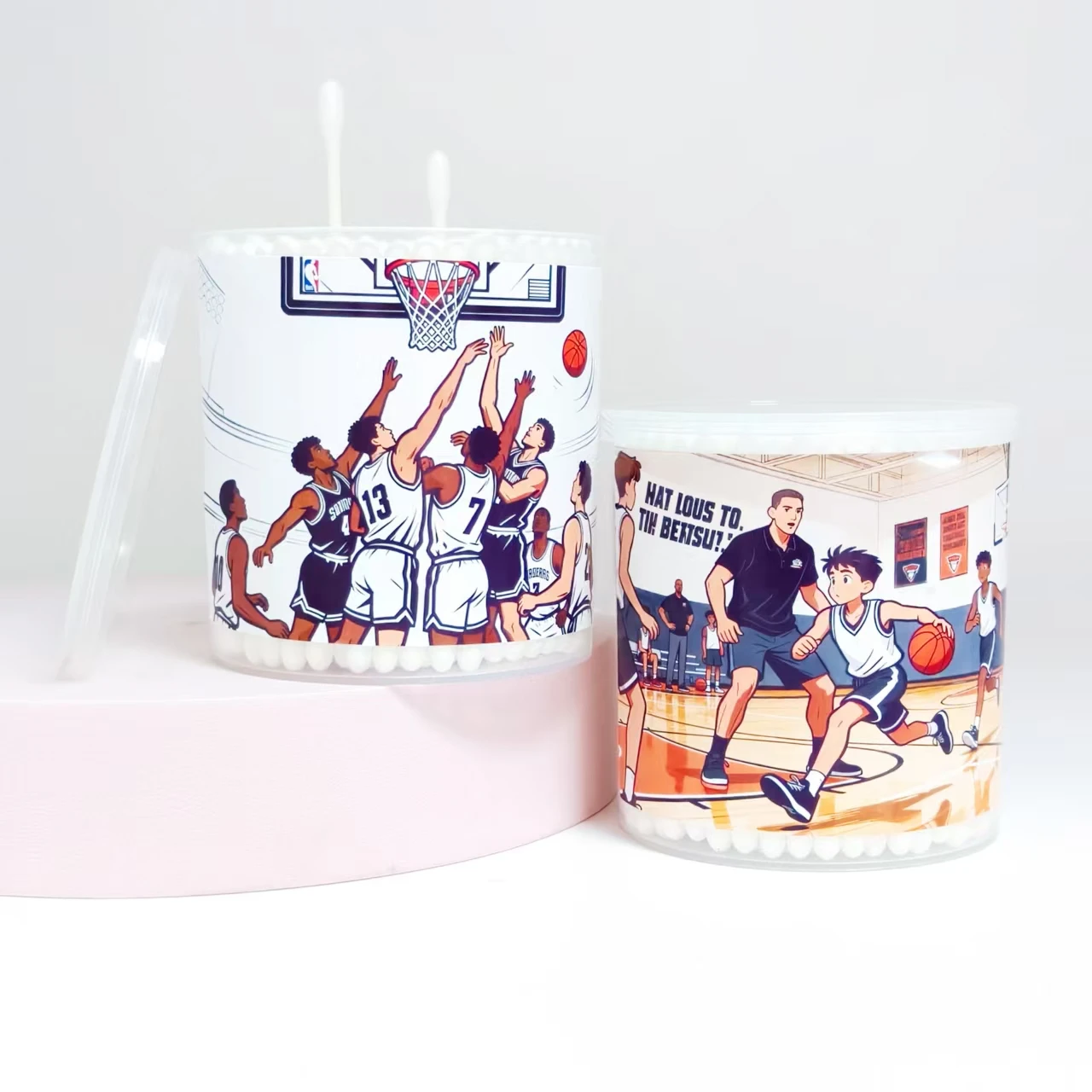 Tampone di cotone bianco a doppia testa con motivo a tema basket da 200 pezzi/400 pezzi