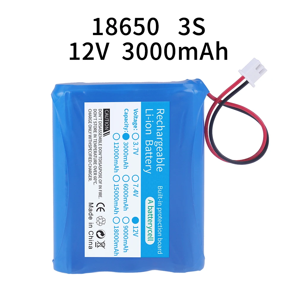 Lithium-ion Battery 12V 18650 3000mAh Pack Monitor CCTV Camera battery 12.6 V 11.1V rechargable 18650 battery