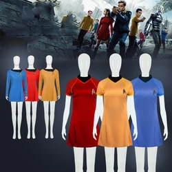 Star Cosplay Trek Duty Uniform TOS Red Yellow Blue Dress Cosplay Costumes Party Halloween For Women Badge Hot Sale
