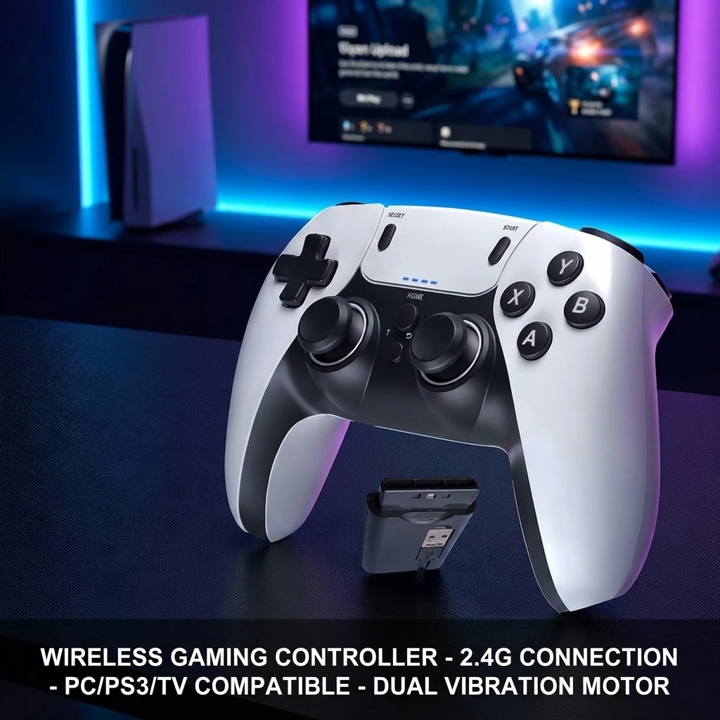 Control de Juego Inalámbrico 2.4G con Doble Vibración 6 en 1 para PS1, PS2, PS3, PC, Android, Smart TV Box, Juegos de Co