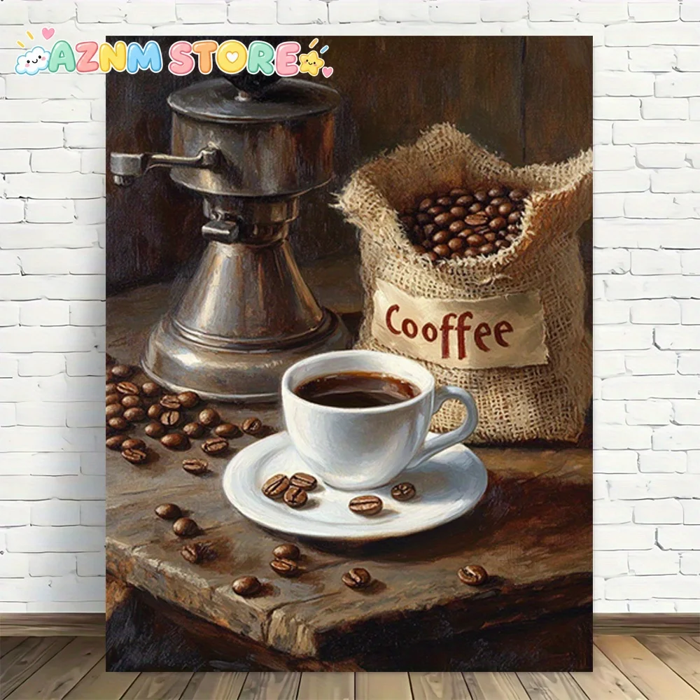 2D Flat 2027  Vintage Coffee Still Life Canvas Poster - Espresso Grinder & Coffee Cup Art Print - Frameless Kitchen, Living R