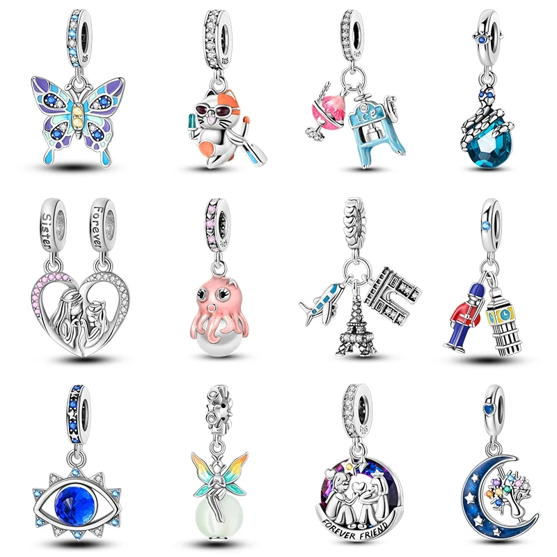 New 925 Sterling Silver Luminous Elf Blue Purple Butterfly Moon Life Tree Charms Beads Fit Qikaola Original Bracelet DIY Jewelry