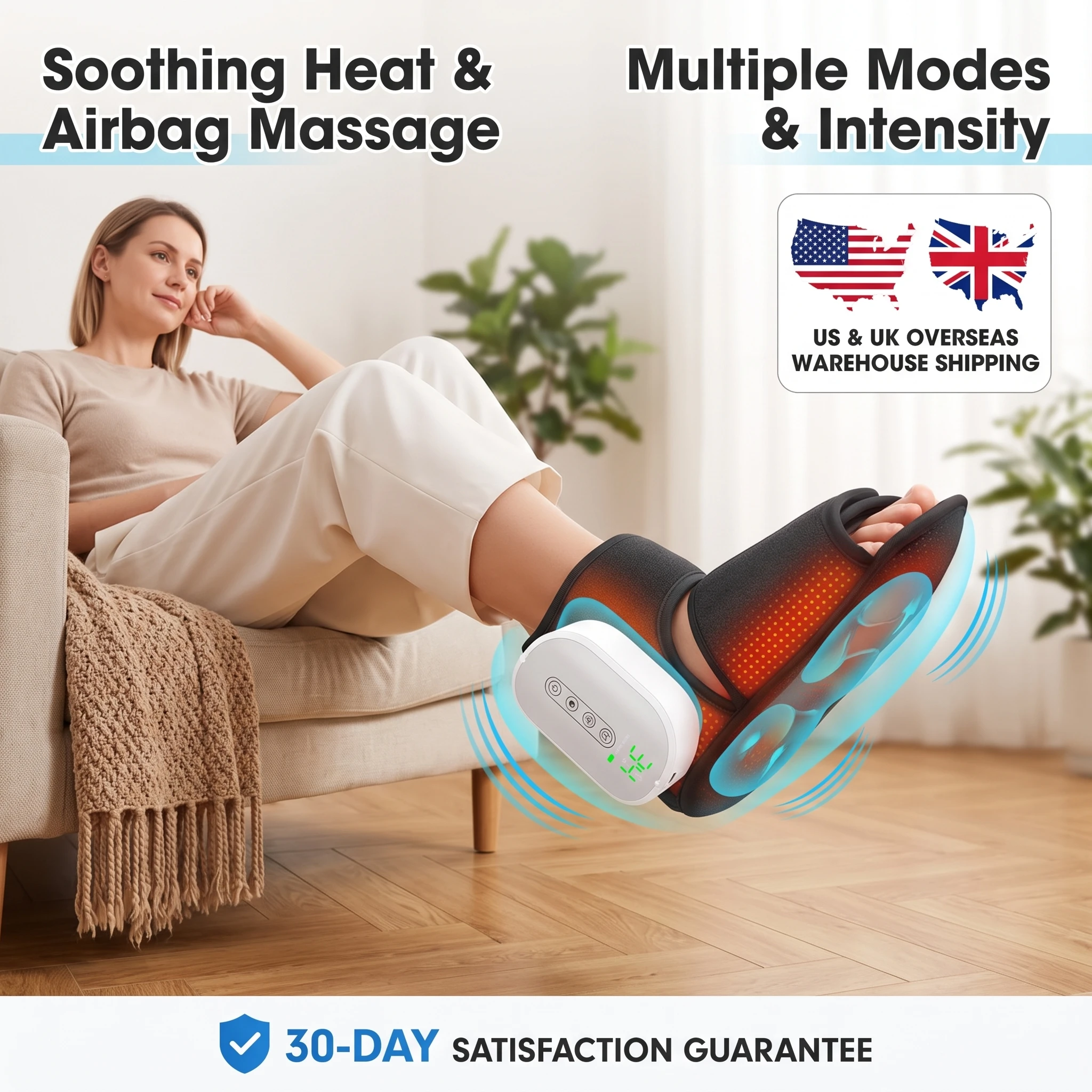 Wireless Air Pressure Foot Ankle Massager Electric Heating Massage Hot Compress Ankle Brace Airbag Compression Foot Muscle Relax