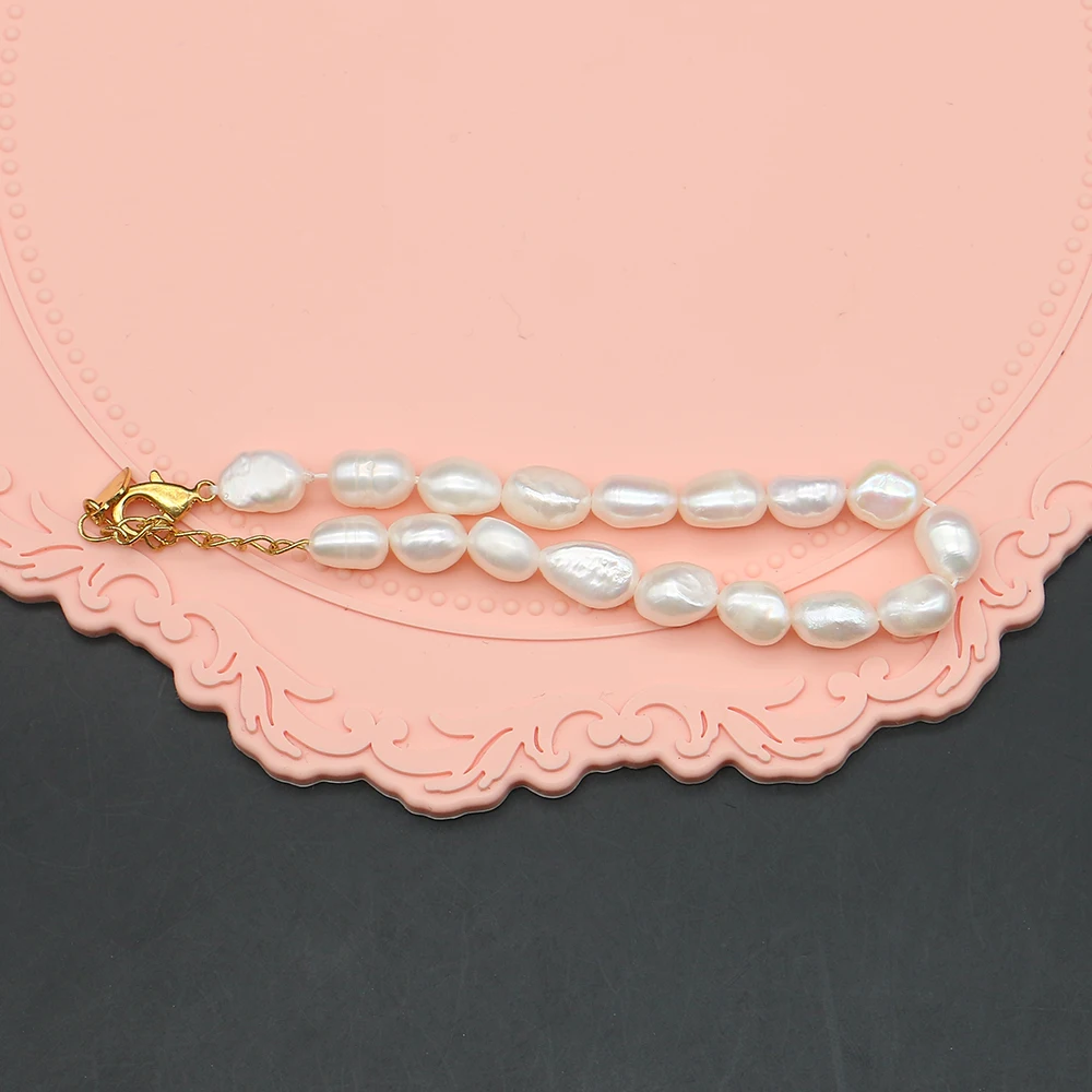 

White Natural Irregular Freshwater Pearl Bracelet 7-8mm Baroque Pearl Beaded Wrist Adornment Jewelry For Women's Everyday Wear