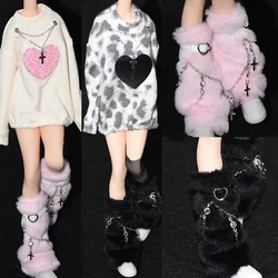 1/6 Female Sexy Loose Love Pattern Sweatshirt Dress Style Hoodies Hairy Leg Cover Belt Buckle with Cross Pendant for 12'' Figure
