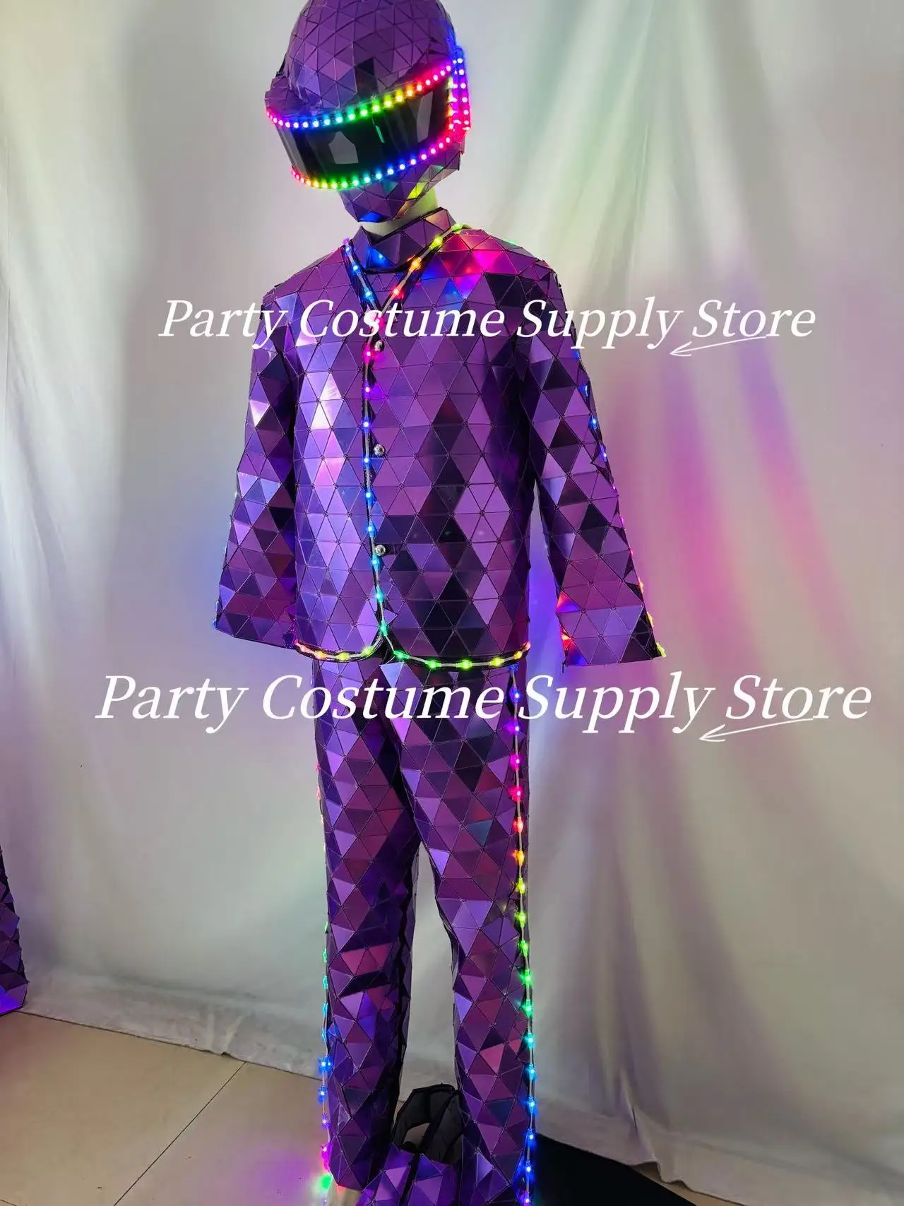 مرآة LED زي أرجواني مجموعة DJ Show Dance كرنفال حفلة الهالوين