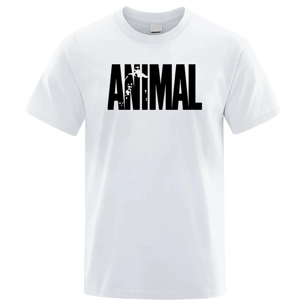 Camisetas con estampado de letras de animales para hombre, camisa holgada de manga corta con cuello redondo, 2024