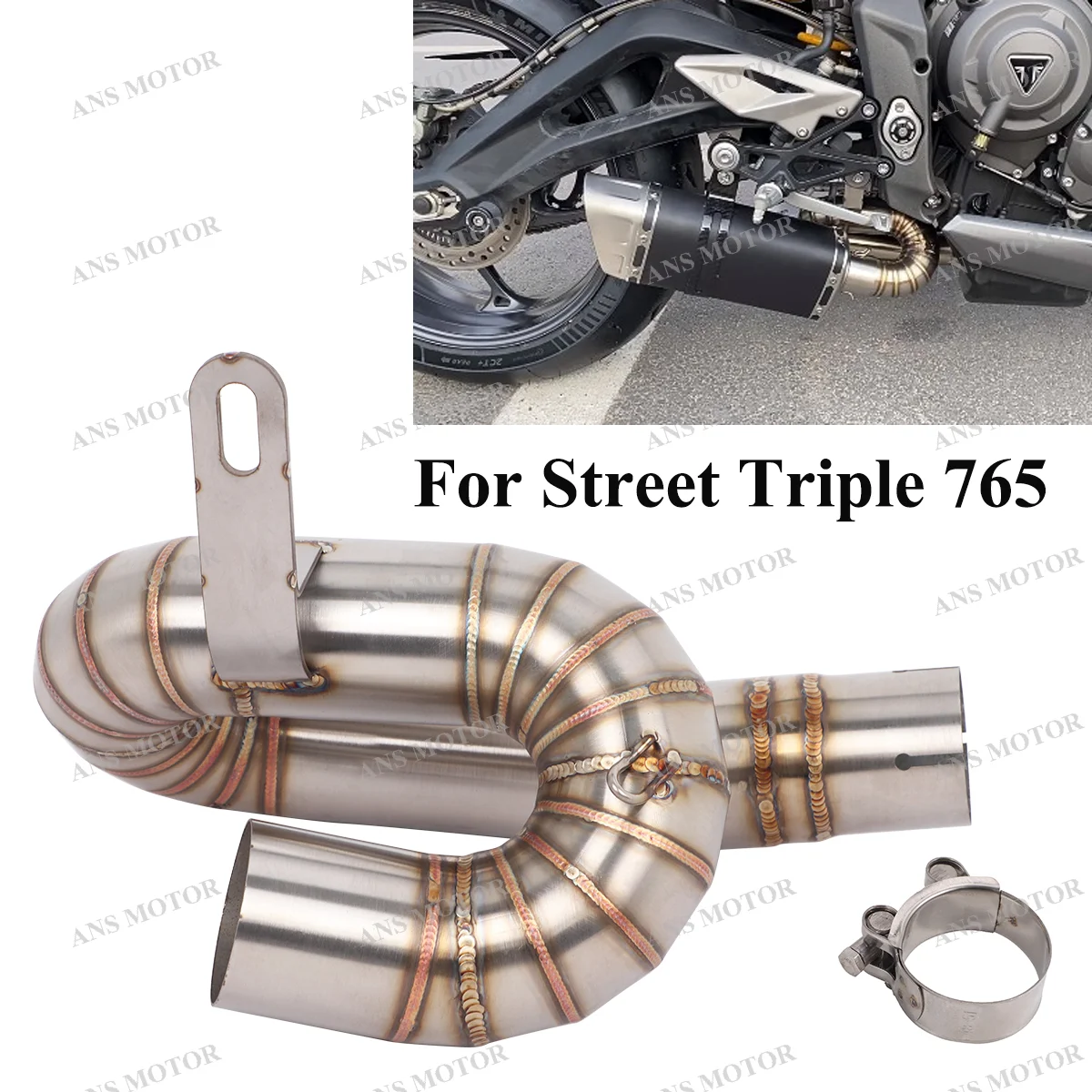 

For Triumph Street Triple 765 765R 765RS 2017-2024 Stainless Modify Exhaust Link Pipe 51MM Low Mounting （For Short Tail Pipe）