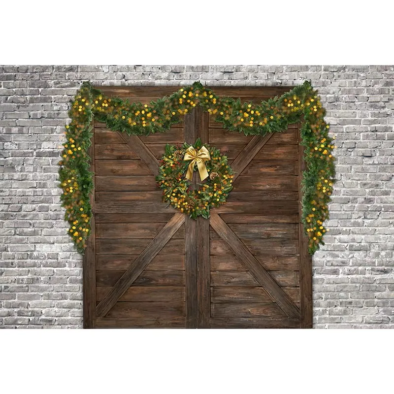 

Brick Wall Christmas Background for Photography Green Vines Garland Decorated Wood Window Baby Kids Xmas Party Photo Backdrop