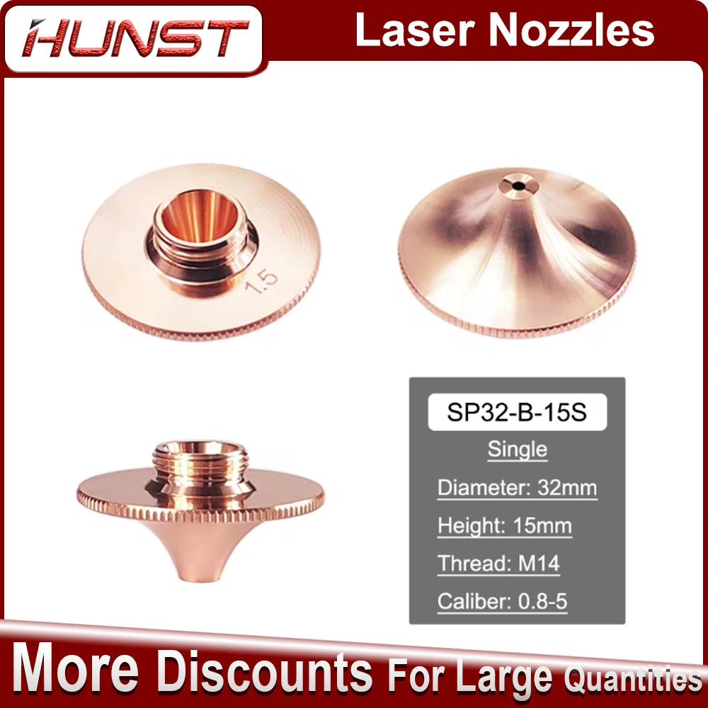 

HUNST 10Pcs Laser Nozzles Single Double Layer Dia.32mm M14 Caliber 0.8-4.0mm For Raytools Precitec WSX Fiber Laser Cutting Head