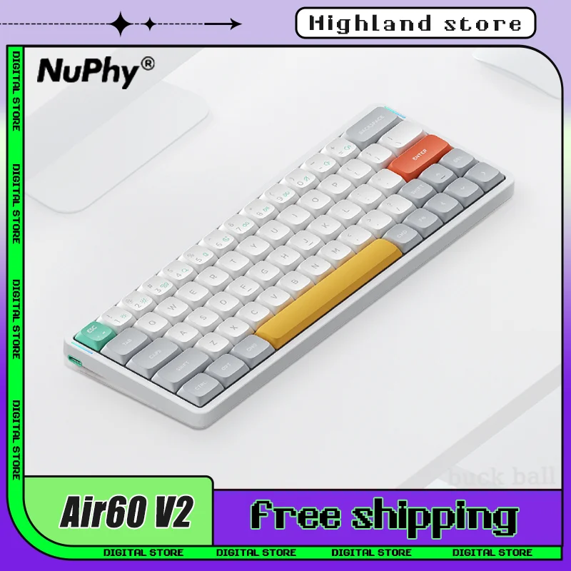 Механическая клавиатура Nuphy Air60 V2, Беспроводная Bluetooth клавиатура, 3 режима, низкопрофильная Бесшумная Офисная Клавиатура для геймеров, клавиатура Mac NuPhy