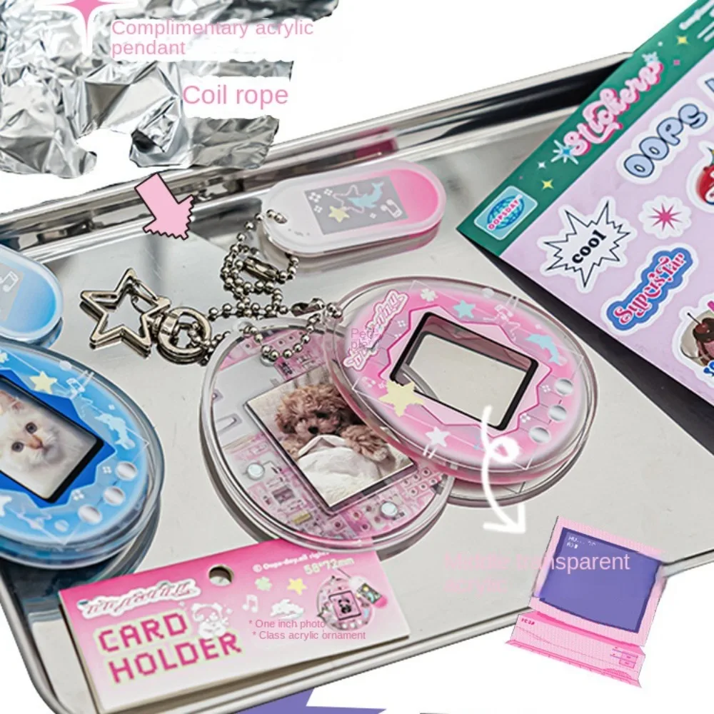 Creative 1 Inch Retro Photocard Holder Keychain Acrylic Card Display Case Sweet Cartoon Star Family Picture Cover School