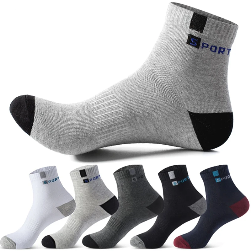 Men's Sports Cotton Socks Casual Breathable Deodorant Tube Sock Soft Antibacterial Letter Business Sox Male Plus Size 36-43