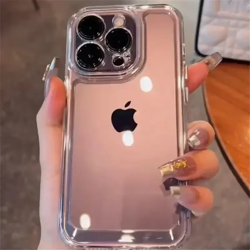 Luxury Silicone Transparent Shockproof Armo Case For iPhone 16 15 14 13 12 11 Pro Max 7 8 Plus XR XS X Phone Clear Protect Cover