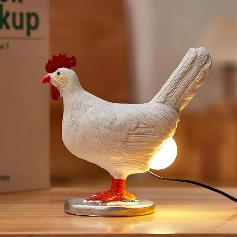 

USB Charging Hen Laying Egg Statue Luminous Stable Base Simulation Chicken LED Lamp Cartoon Resin Chicken Lamp Home Decor